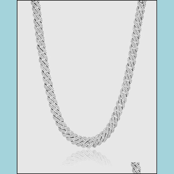 Кубинская дизайнерская цепочка Классическое 10-миллиметровое ожерелье с бриллиантовой вилкой и звеньями цепи из белого золота 14 карат с покрытием из 2 рядов циркония со льдом Модные украшения 16-24 дюймов Кубинский кулон