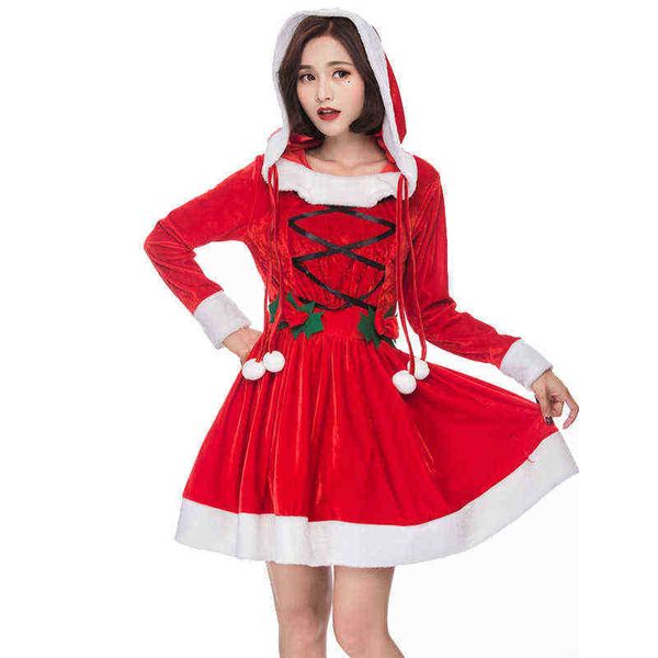 Stage Wear Miss Claus Dress Suit Lolita Girls Christmas Fancy Party Dress Sexy Santa Outfits Felpa con cappuccio Babbo Natale Sweetie Cosplay Comes T220901