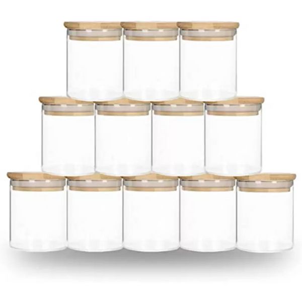 DIY SUBLIMAÇÃO 6 onças de vidro do copo de copo com tampa de bambu Candle Jar Alimentos Recipiente de armazenamento de alimentos Clear Fosted Home Cozinha Supplies portátil Wly935