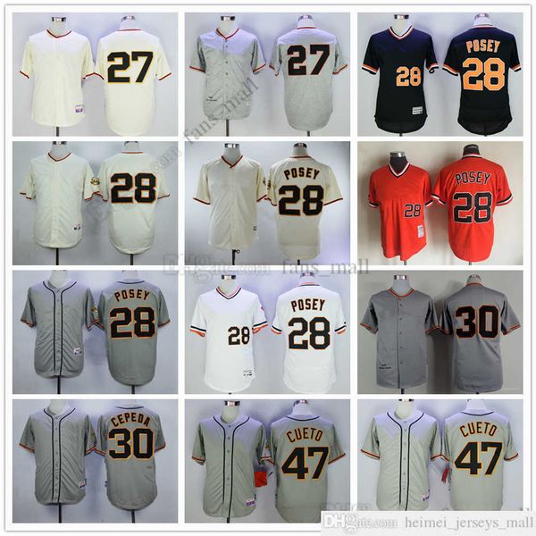 Film Mitchell und Ness Baseball Jersey Vintage 28 Buster Posey Jersey 27 Juan Marichal 30 Orlando Cepeda 47 Johnny Cueto genäht