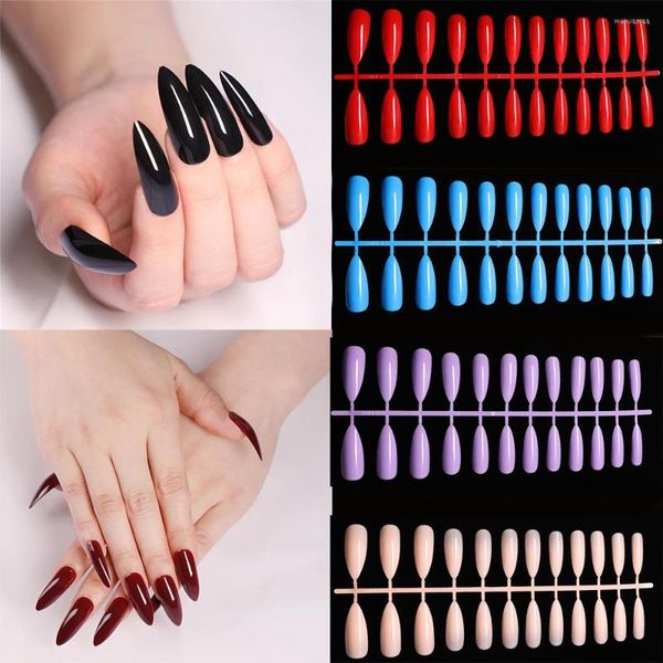 Falso unhas 24pcs de boa qualidade acrílico unhas vermelha/preta Extensão brilhante extra longa e fáceis Aplicar estiletto nítido artificial