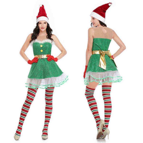 Stage Wear Green Dress Gonna corta in pizzo False Wipe Seno senza maniche Slim Christmas Stage Performance Dress T220901