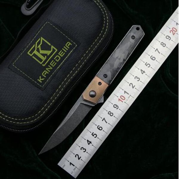 Mini Kwaiken Flipper Knife N690 lâmina Titânio Cobre Mármore CF cabo de acampamento caça facas de frutas EDC ferramentas 218K
