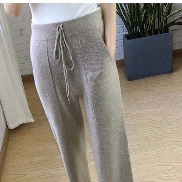 Pantaloni da donna Capris Autunno e inverno Nuovo cashmere lavorato a maglia gambe larghe Donna allentata casual Versione coreana dei pantaloni di lana Vita alta Lana da donna T221024