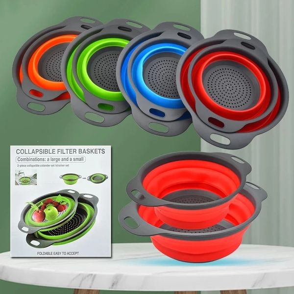 Vendite in fabbrica Rondelle per verdure pieghevoli in silicone Cestino da cucina Cestino di scarico Lavabo in plastica rotondo Vege creativo