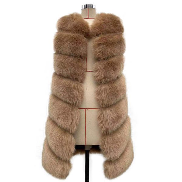 Gilet lungo in pelliccia sintetica invernale da donna nuova senza maniche femminile in pelliccia di volpe artificiale gilet soffice giacca in pelliccia grigia