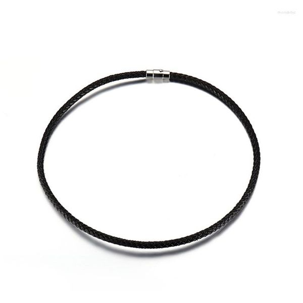 Girocollo 4MM Corda intrecciata nera Corda da uomo Collana in pelle per uomo Chiusura magnetica in acciaio inossidabile tono colore argento