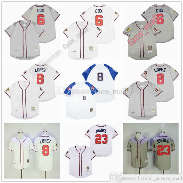 Film Mitchell und Ness Baseball Jersey Vintage 8 Javy Lopez Jersey 6 Bobby Cox 23 David Justice alle genäht Name Nummer atmungsaktiv Sport