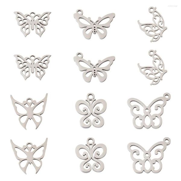 Colares pendentes Kissitty 36pcs forma de borboleta pingentes de aço inoxidável a laser Charms cortados para bracelete Brincho Jóias de colar