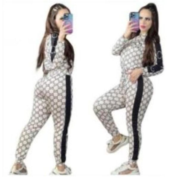 Tils de pista feminino Luxo de duas pe￧as com traje listrado casaco preto branco e cal￧as magras ternos de suor casuais roupas de roupas esportivas