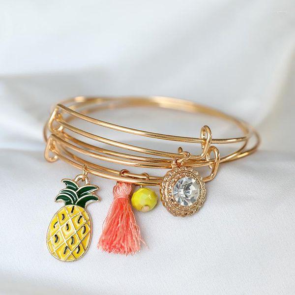 Bracciale S132 BIGBING Set di nappe alla moda con ananas dorato per 3 pezzi da donna, senza piombo e nichel