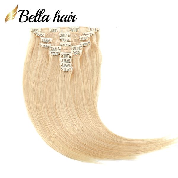 Clipe em extensões de cabelo de cabelo humano real alvejante loiro cabelos virgens Extensão clipes Ins 10pcs 160g Silky Straight Double Remy Weft 11a Cutícula cheia