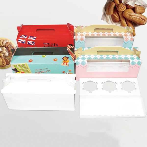 Confezioni regalo 10 pezzi Scatola per cupcake con maniglia per finestra Rotolo Torta Carta Kraft Imballaggio Matrimonio Compleanno per bambini Festa a casa Fornitore