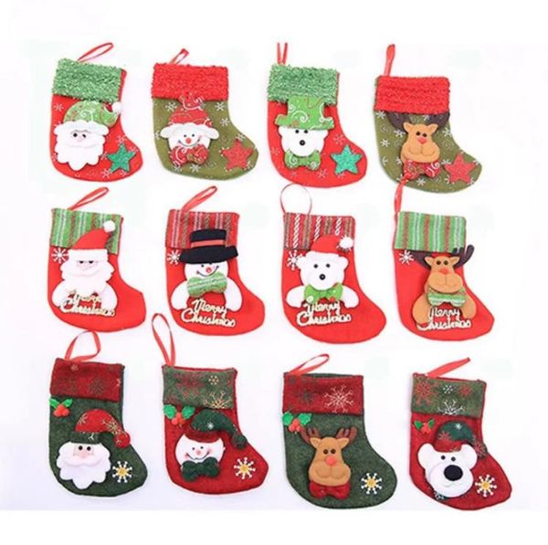 Weihnachtsdekorationen Pailletten Strumpfhalter Geschenktüte Strumpf Schneemann Weihnachtsmann Elch Baum Dekoration Socken Weihnachtsstrümpfe SN6855