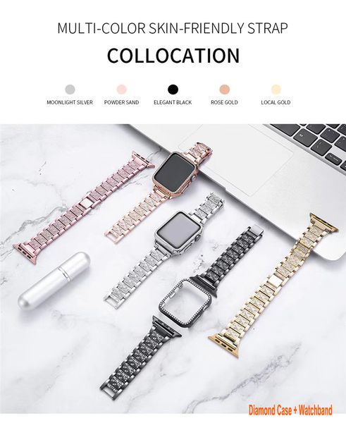 Newways Smartwatch Cases Compatível para Apple Watch Band Series 8 7 SE 6 5 4 3 2 1 Bandas 38mm 41mm 40mm Bling Diamonds Bracelet Iwatch 45mm 42mm Banda feminina