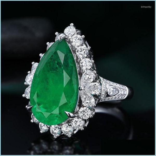 Fedi nuziali Fedi nuziali Alta qualità Grande goccia d'acqua Verde Cubic Zirconia Classico Donna Festa di fidanzamento Gioielli Abito da sposa Acc Dh69H