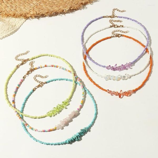 Charker Bohemia colorido colar de barra de cadeia de cordas de pedra natural clavícula para mulheres jóias boho jóias