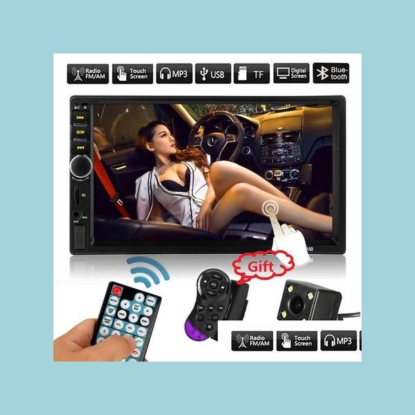 Vídeo de carro Rádio 2 Din Car Radio de 7 polegadas HD Capacitivo LCD Touch Screen DVD Player Bluetooth o 4 LED Vista traseira Vista Vista de direção DR DHU0F