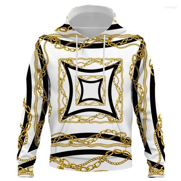 Felpe con cappuccio da uomo Felpe da uomo Felpa con cappuccio con stampa 3D Felpa con motivo di lusso con catena in oro moda Pullover da donna Harajuku