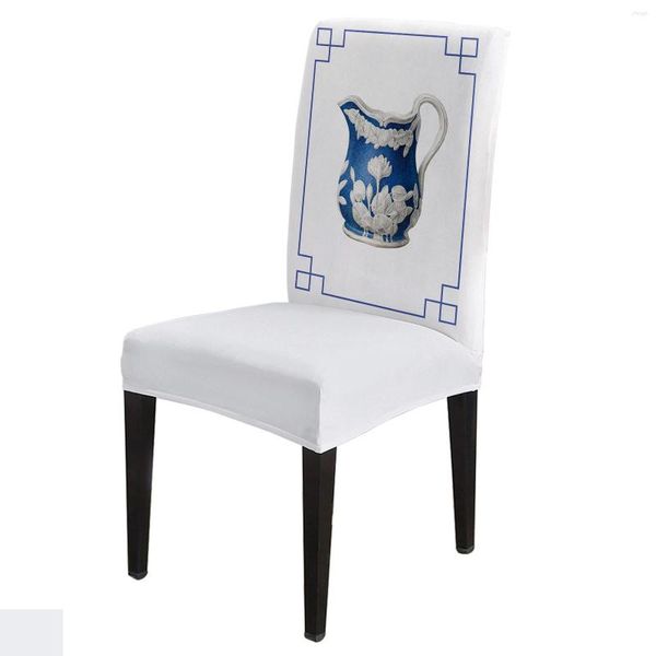 Set di fodere per sedie in porcellana vintage blu e bianca in stile cinese, set da pranzo in spandex elasticizzato per casa e ufficio
