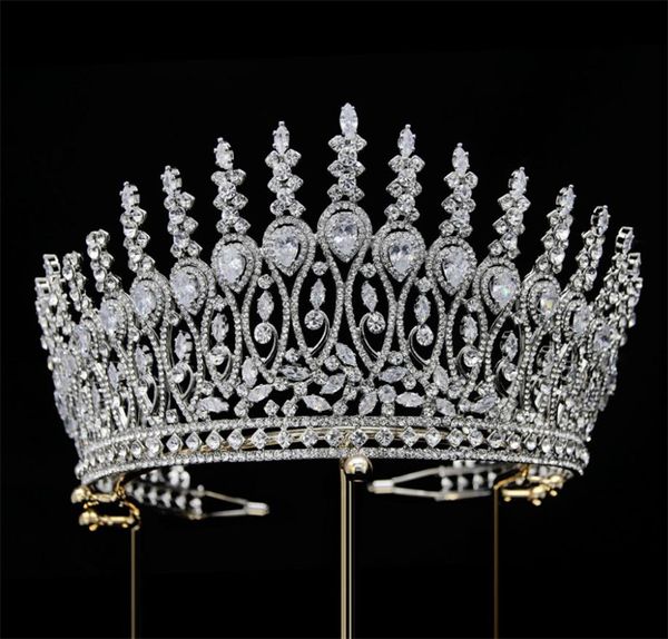 Spettacolo alto enorme corona tiara matrimonio nuziale cristallo strass accessori per capelli gioielli festa ballo copricapo ornamento argento oro ornamento