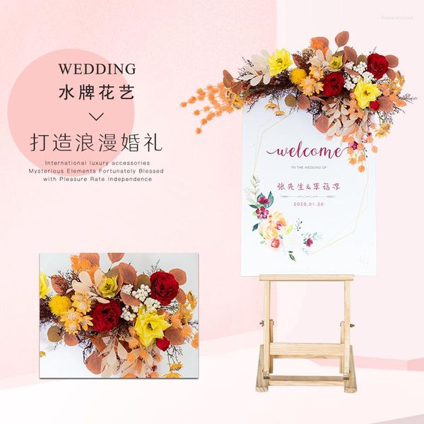 Dekoratif Çiçekler Düğün Tebrik Kartı Su İşareti Çiçek Kılavuzu Tahta İpek Dersler Köşe