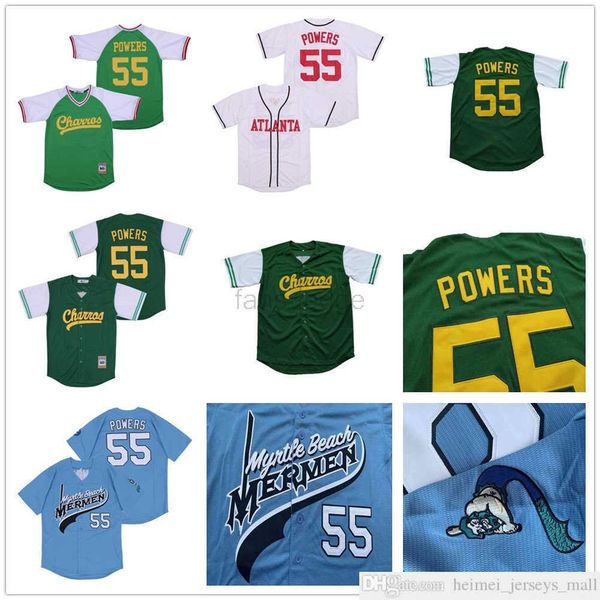 Mens Kenny Powers # 55 Eastbound e Down Mexican Charros Kenny Powers maglia da baseball di film di alta qualità cucita verde blu spedizione veloce