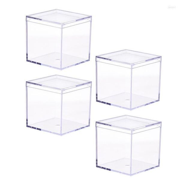 Brocada de presente 4pcs Caixas de doces acrílico Caixas de plástico transparentes Biscuit Snack Cookie Storage Packing Packing 8.5x8.5cm