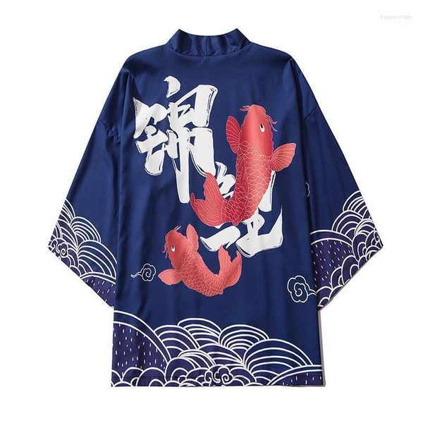 Roupas étnicas primavera casal masculino homem japonês impressão kimono roupas yukata masculino samurai fantasia haori obi praia cardigan streetwear