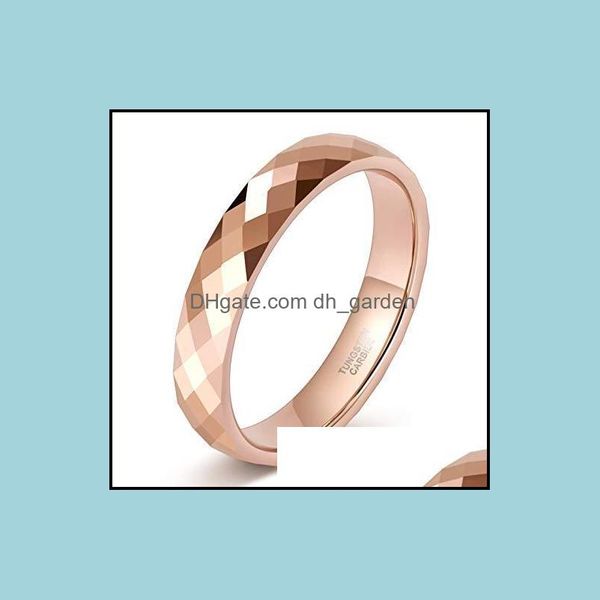 An￩is de casamento Ringos de casamento Tigrado 4mm MTI Facetado Tungst￪nio Gold Rose Gold/Black/Gold Banda de noivado para homens Men Men Comfort Fit Coundwed Dhgav