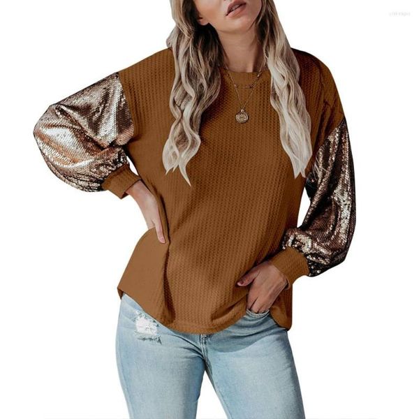 Frauenblusen Verkauf Langarm Damen Top und Hemd Pailletten gestrickt weibliche modische Patchwork Frauen T -Shirt Herbst Feder