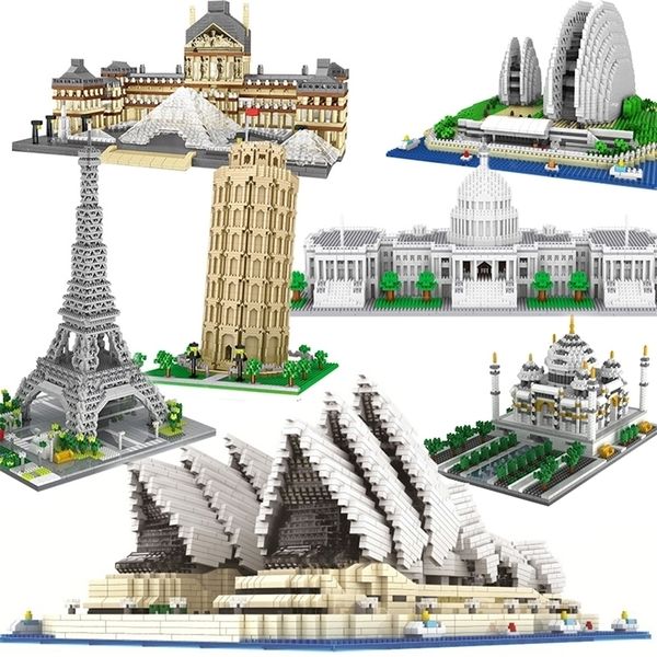 Blocks Architecture Taj Mahal Big Ben Eiffel Tower London Par de Londres Louvre Micro Building Capitol Sydney Opera House Construction Toy 221024