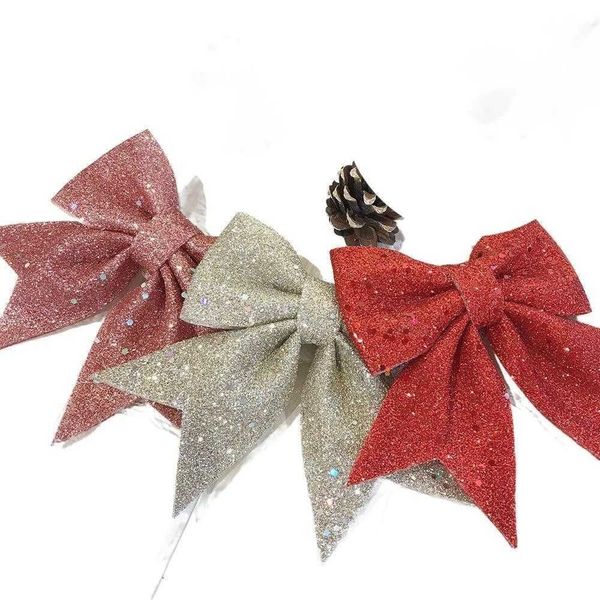 2pcs/set Bowknot Decora￧￵es de Natal Bling Glitter Chas Tree Decor for Home Store RRA136