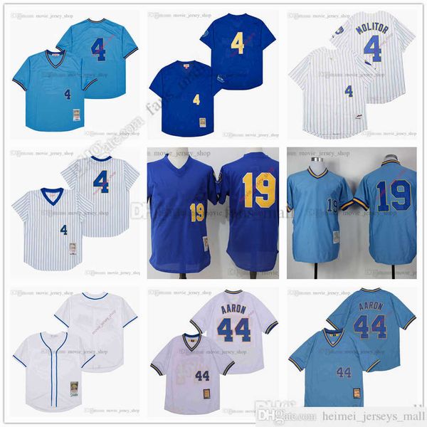 Film Mitchell ve Ness Beyzbol Forması Vintage 4 Paul Molitor Jersey 19 Robin Yount 44 Hank Aaron 8 Ryan Braun 27 Carlos Gomez Dikişli