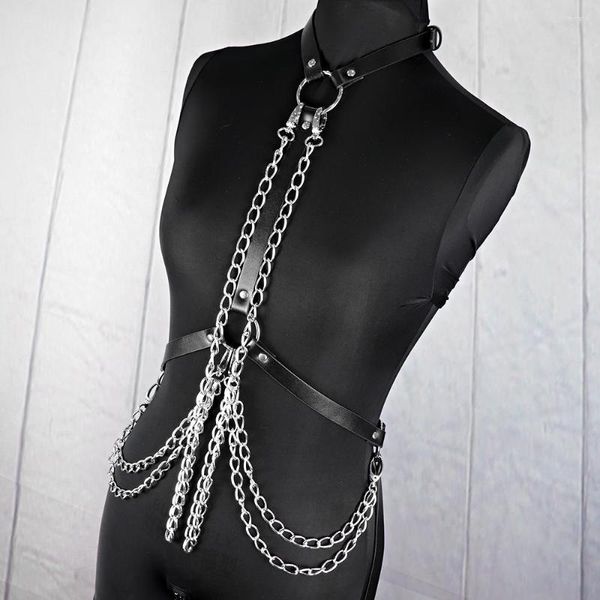 Riemen UYEE Mode Harajuku Jarretellegordel Sexy Tops Volwassen Vrouwen Borst Bezaaid Band Body Bondage Metalen Ketting Harnas LB-094