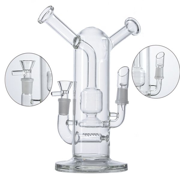 Оптовые прозрачные кальяны Splashguard Double Glass Bong Sidecar Sece Rigs Online Perc Percolator