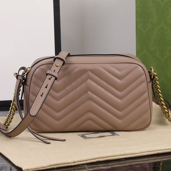 Bolsa de câmera marmont cadeia bolsa crossbody bola feminina bolsa de ombro bola letra de metal acessórios de metal ondulado com zíper de couro genuíno ondulado com cinta ajustável aberta