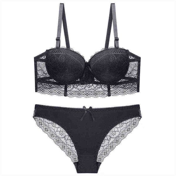 Bras conjuntos sexy sutiã de renda conjunto woemn oco fino roupa interior push up tamanho grande sutiã e calcinha conjunto femme ajustar sensual lingerie conjuntos t220907