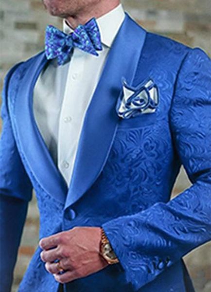 Königsblauer Schmetterlings-Jacquard-Bräutigam-Smoking mit geprägtem dreidimensionalem Muster, Herren-Blazer, 2-teilige Anzüge, Hochzeitskleid, Abschlussball-Kleidung, mehrfarbig optional