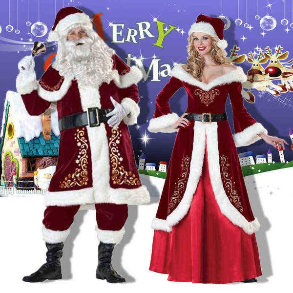 Сценический износ M-XXXL 2019 Новый Deluxe Velvet Christmas Sant Claus костюм для взрослых мужчин, приезжающие в перчатки шляпа шляпа для одежды для одежды Покрытие Покрытие Покрытие Покрытие T220901