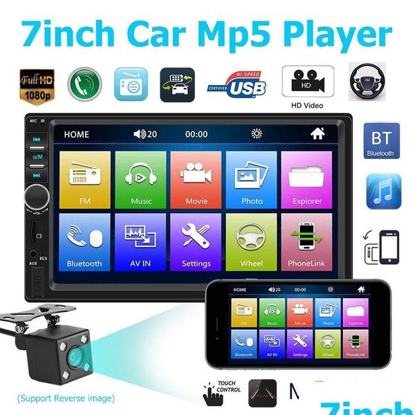 Vídeo do carro 7 polegadas 2 DIN Bluetooth Vídeo MP5 Radio Player Mirror Link Rodo Controle da câmera traseira Câmera de vista opcional DRIP DISTRIÇÃO DHK5G