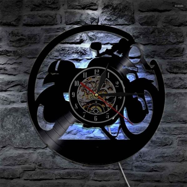 Wanduhren Motorrad Retro Uhr Cafe Racer Pub Bar Club Dekor LED Licht Motorradfahrer Fahrer Geschenk