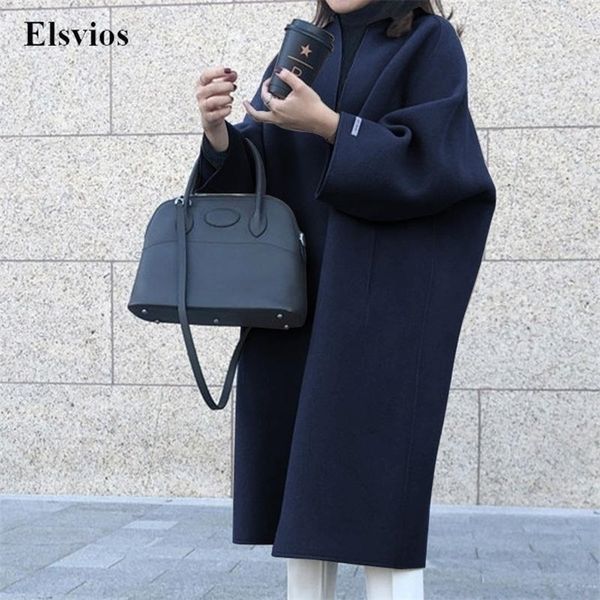 Feminino Mistura de Lã Sólido Manga Longa Casaco Solto Outwear Moda Estilo Coreano Tops Outono Inverno Casaco Casual Cardigan 221021