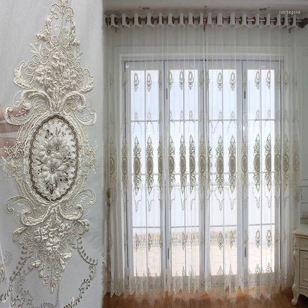 Cortina Europeia Villa Villa Luxo Veludo Bordado Tulle Tulle French Princess Room Principal Drapes para Living Quarto#4