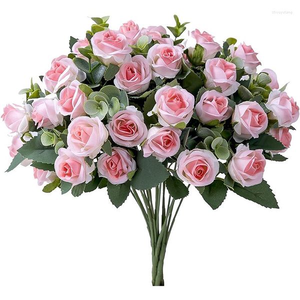 Flores decorativas Eucalipto rosa Artificial Flower Bouquet Decoração de casa Falsa Planta verde varanda Jardim de decoração de festas de decoração de acessórios