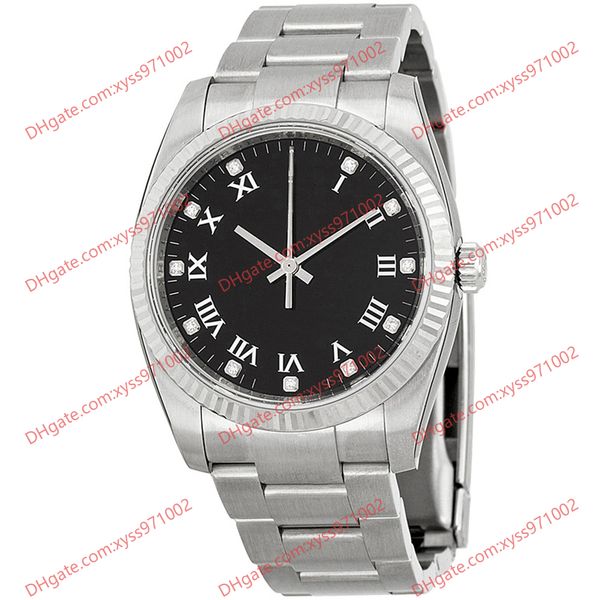 Hochwertige neutrale Luxusuhr 2813 Automatik 114234 Uhren 36 mm schwarzes Diamantzifferblatt Modische Damenarmbanduhr Saphirglas-Edelstahlarmband