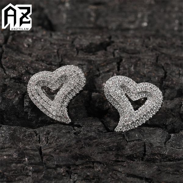 Stud AZ Orecchini a forma di cuore scavato Hip Hop Borchie ghiacciate per le donne Oro argento Colore Gioielli per orecchio maschile Goccia 221024