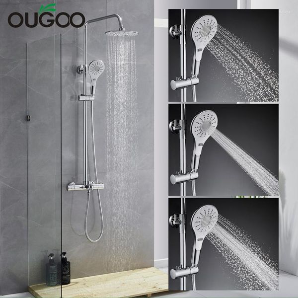 Badezimmer-Duschsets, OG-Thermostat-Wasserhahn, Chrom-Mischer-Set, Wasserfall-Regensystem, Badewannenarmaturen