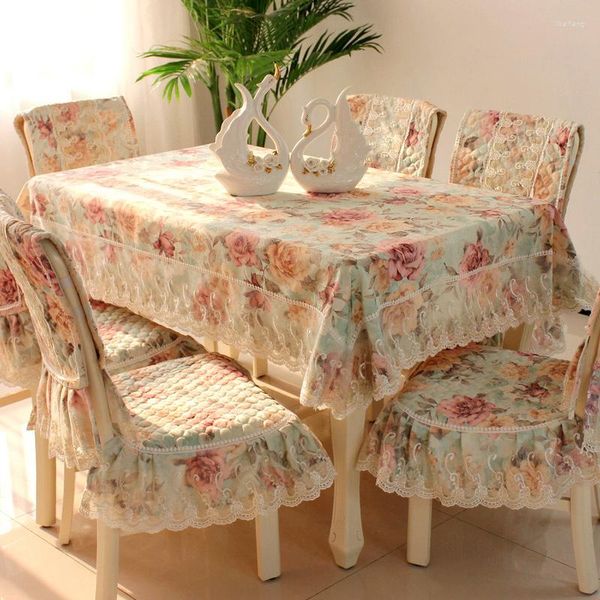 Campas de cadeira Cobrar mesa de café Tolera de mesa Decoração Vintage Lace Euro Pastoral Dining Almofada Conjunto