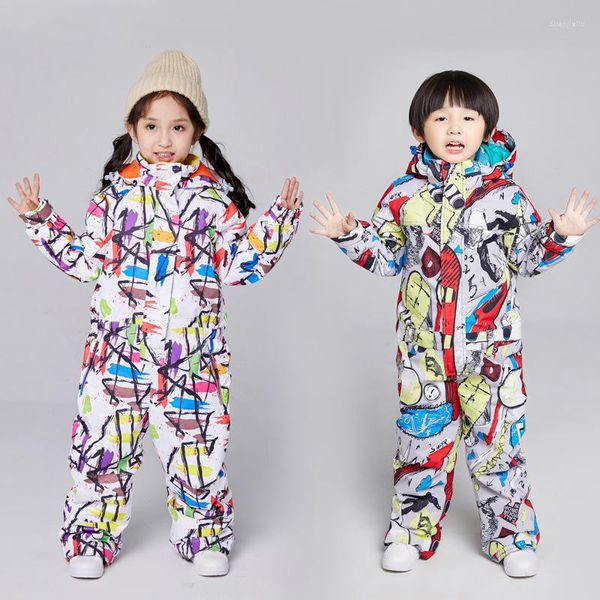 Skijacken einteilige Skiganzug Mädchen Jungen verdickt warme Snowboard-Overalls Kinder Kleidung winddichte wasserdichte Kinder Set Set